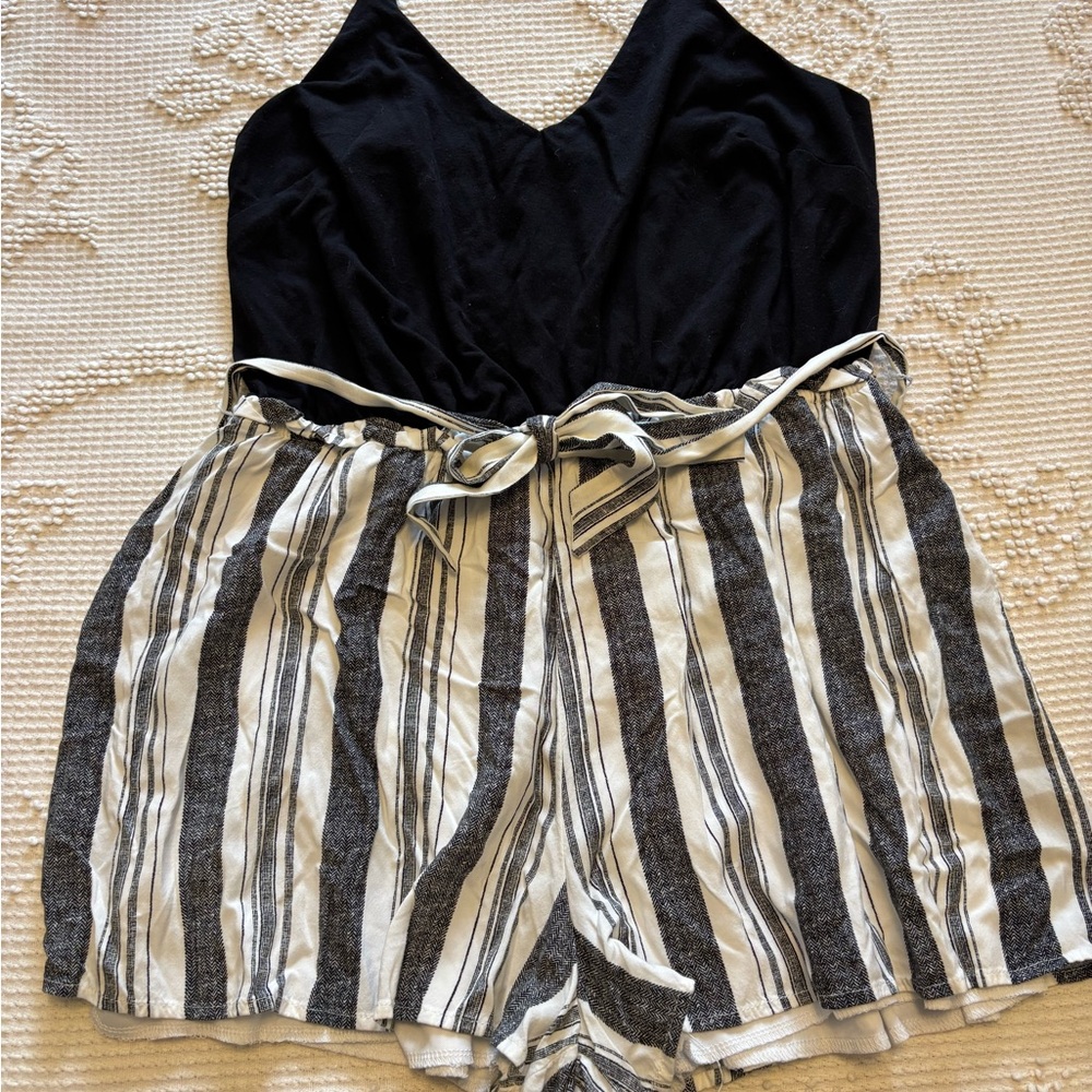 Black and White Striped One Piece Romper